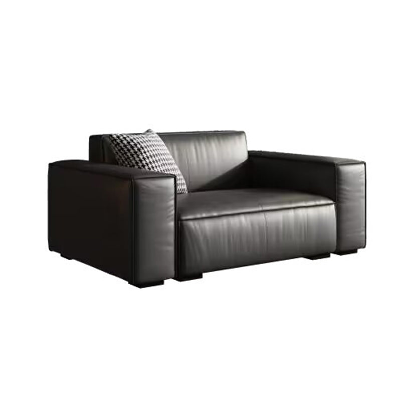 Modern Square Arm Sectional, Genuine Leather Sectional Couch in Black 1-Seater Sofa Clearhalo 'furn' 'furn_sectionals' 'Furniture' 'Living Room Furniture' 'Sectionals' 7742421