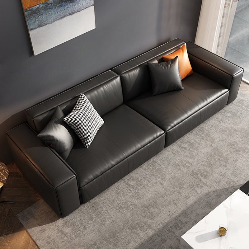 Modern Square Arm Sectional, Genuine Leather Sectional Couch in Black Clearhalo 'furn' 'furn_sectionals' 'Furniture' 'Living Room Furniture' 'Sectionals' 7742423