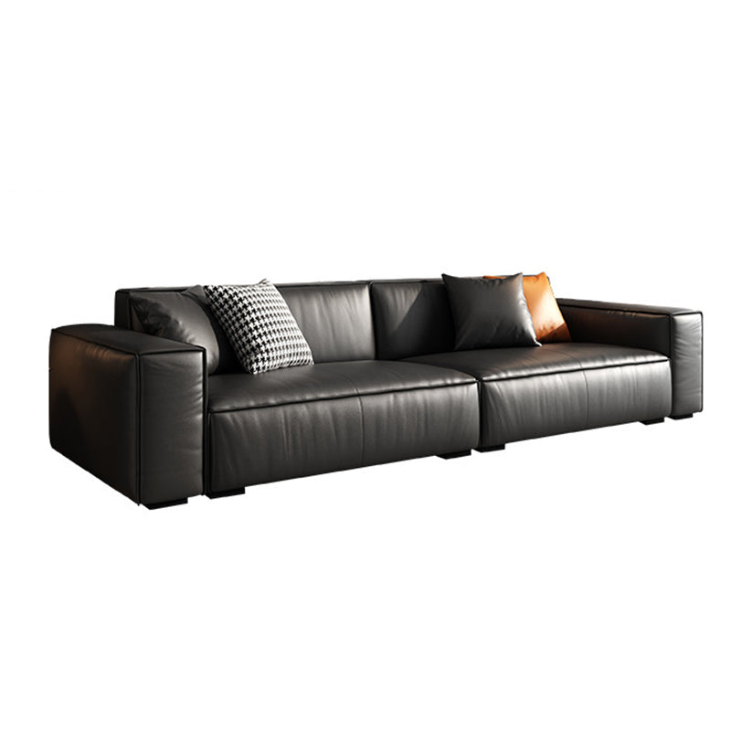 Modern Square Arm Sectional, Genuine Leather Sectional Couch in Black Oversized 4-Seater Sofa Clearhalo 'furn' 'furn_sectionals' 'Furniture' 'Living Room Furniture' 'Sectionals' 7742424
