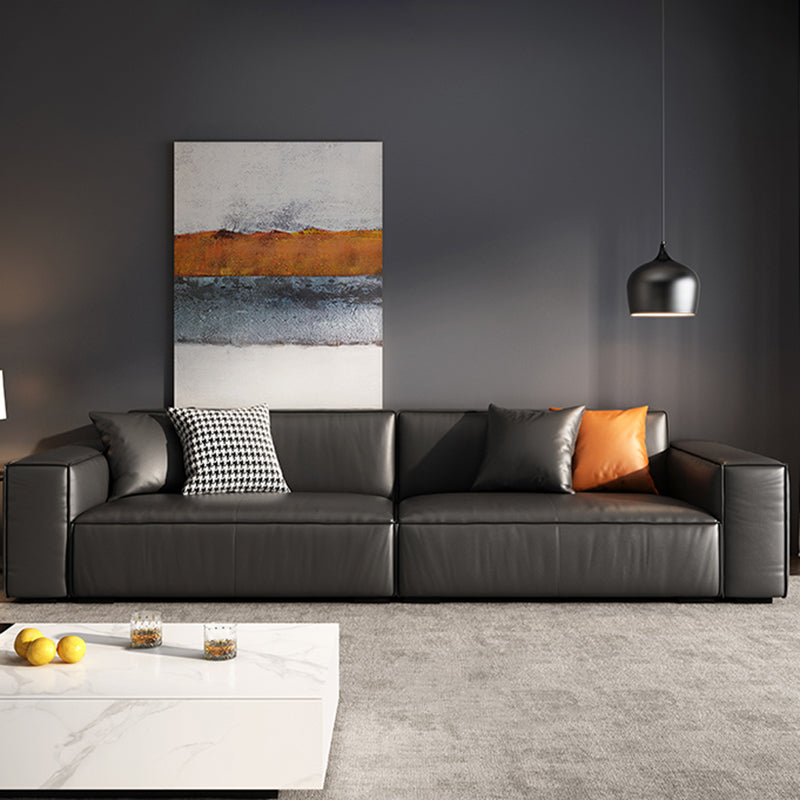 Modern Square Arm Sectional, Genuine Leather Sectional Couch in Black Clearhalo 'furn' 'furn_sectionals' 'Furniture' 'Living Room Furniture' 'Sectionals' 7742426