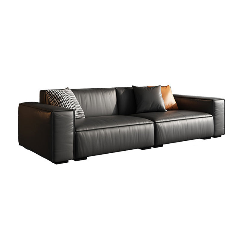 Modern Square Arm Sectional, Genuine Leather Sectional Couch in Black 3-Seater Sofa Clearhalo 'furn' 'furn_sectionals' 'Furniture' 'Living Room Furniture' 'Sectionals' 7742427