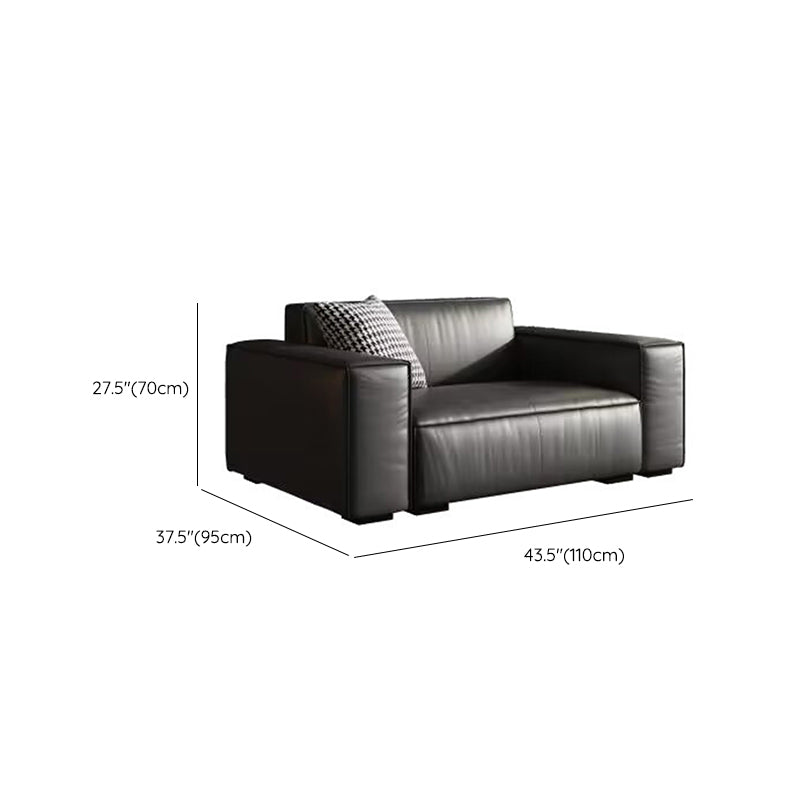Modern Square Arm Sectional, Genuine Leather Sectional Couch in Black Clearhalo 'furn' 'furn_sectionals' 'Furniture' 'Living Room Furniture' 'Sectionals' 7742433