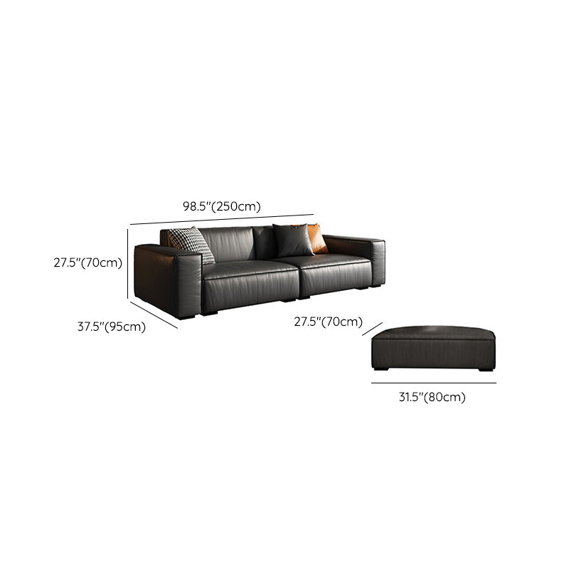 Modern Square Arm Sectional, Genuine Leather Sectional Couch in Black Clearhalo 'furn' 'furn_sectionals' 'Furniture' 'Living Room Furniture' 'Sectionals' 7742437