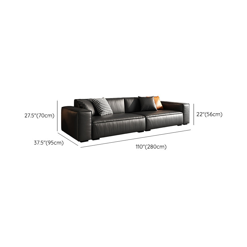 Modern Square Arm Sectional, Genuine Leather Sectional Couch in Black Clearhalo 'furn' 'furn_sectionals' 'Furniture' 'Living Room Furniture' 'Sectionals' 7742438