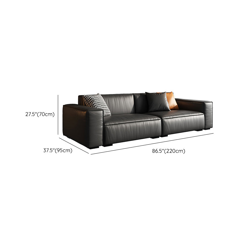 Modern Square Arm Sectional, Genuine Leather Sectional Couch in Black Clearhalo 'furn' 'furn_sectionals' 'Furniture' 'Living Room Furniture' 'Sectionals' 7742440