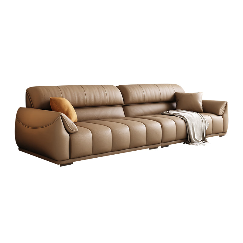 Contemporary Sectional with Pillow Top Arm Living Room Sectional sofa 4-Seater Sofa Genuine Leather Clearhalo 'furn' 'furn_sectionals' 'Furniture' 'Living Room Furniture' 'Sectionals' 7742473