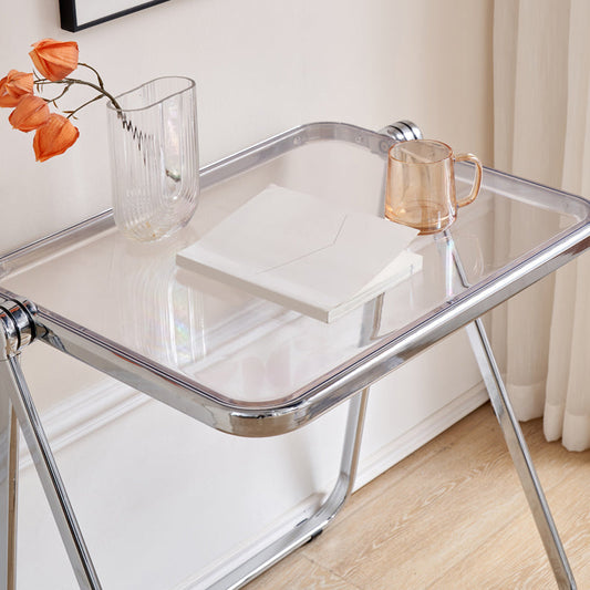 Acrylic Foldable Dining Table for 2 Person with Silver Steel Base