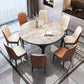 Modern Round Extendable Dining Table Stone Tabletop with Black Wood Legs Clearhalo 'Dining Tables & Seating' 'Dining Tables' 'dining_table' 'furn' 'furn_dining_table' 'Furniture' 'Kitchen & Dining Furniture' 7747041