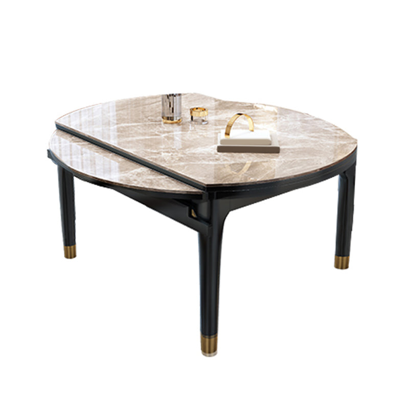 Modern Round Extendable Dining Table Stone Tabletop with Black Wood Legs Without Chairs Clearhalo 'Dining Tables & Seating' 'Dining Tables' 'dining_table' 'furn' 'furn_dining_table' 'Furniture' 'Kitchen & Dining Furniture' 7747043