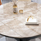 Modern Round Extendable Dining Table Stone Tabletop with Black Wood Legs Clearhalo 'Dining Tables & Seating' 'Dining Tables' 'dining_table' 'furn' 'furn_dining_table' 'Furniture' 'Kitchen & Dining Furniture' 7747044