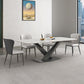 White Stone Top Dining Table Rectangular Tabletop with Metal Pedestal Base Clearhalo 'Dining Tables & Seating' 'Dining Tables' 'dining_table' 'furn' 'furn_dining_table' 'Furniture' 'Kitchen & Dining Furniture' 7747052