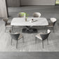 White Stone Top Dining Table Rectangular Tabletop with Metal Pedestal Base Clearhalo 'Dining Tables & Seating' 'Dining Tables' 'dining_table' 'furn' 'furn_dining_table' 'Furniture' 'Kitchen & Dining Furniture' 7747054