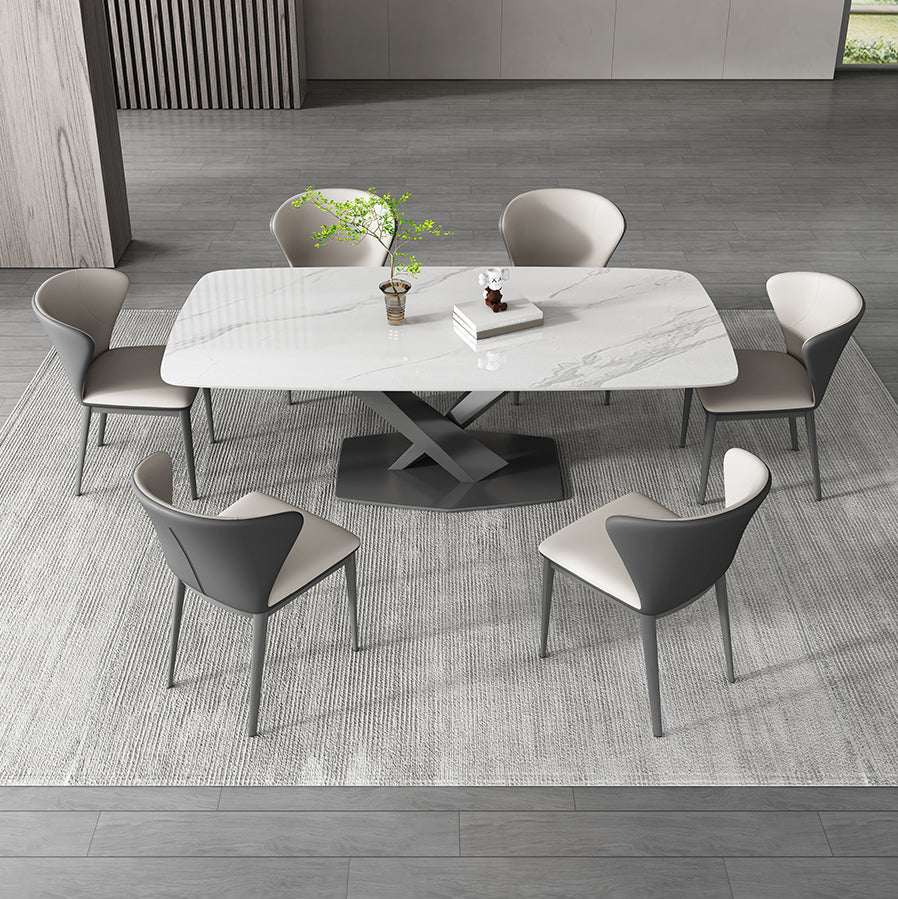 White Stone Top Dining Table Rectangular Tabletop with Metal Pedestal Base Clearhalo 'Dining Tables & Seating' 'Dining Tables' 'dining_table' 'furn' 'furn_dining_table' 'Furniture' 'Kitchen & Dining Furniture' 7747054