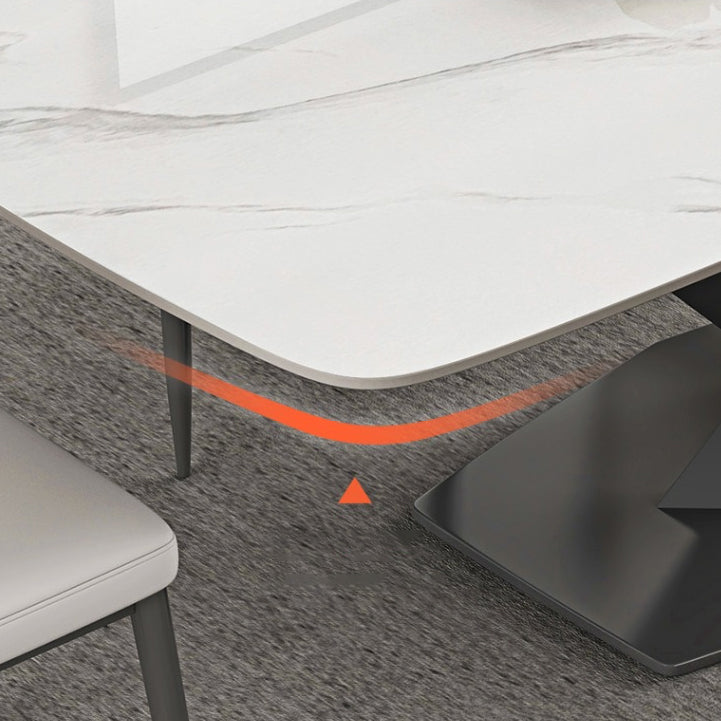 White Stone Top Dining Table Rectangular Tabletop with Metal Pedestal Base Clearhalo 'Dining Tables & Seating' 'Dining Tables' 'dining_table' 'furn' 'furn_dining_table' 'Furniture' 'Kitchen & Dining Furniture' 7747057