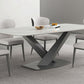 White Stone Top Dining Table Rectangular Tabletop with Metal Pedestal Base Clearhalo 'Dining Tables & Seating' 'Dining Tables' 'dining_table' 'furn' 'furn_dining_table' 'Furniture' 'Kitchen & Dining Furniture' 7747059
