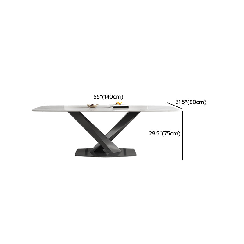White Stone Top Dining Table Rectangular Tabletop with Metal Pedestal Base Clearhalo 'Dining Tables & Seating' 'Dining Tables' 'dining_table' 'furn' 'furn_dining_table' 'Furniture' 'Kitchen & Dining Furniture' 7747063
