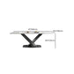 White Stone Top Dining Table Rectangular Tabletop with Metal Pedestal Base Clearhalo 'Dining Tables & Seating' 'Dining Tables' 'dining_table' 'furn' 'furn_dining_table' 'Furniture' 'Kitchen & Dining Furniture' 7747064