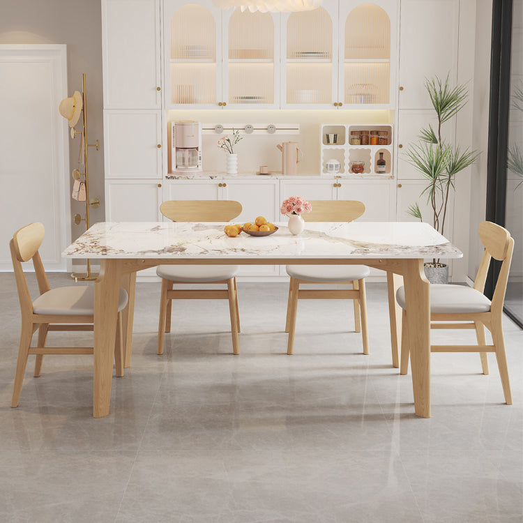 Modern Rectangular Dining Table White Stone Tabletop for Living Room