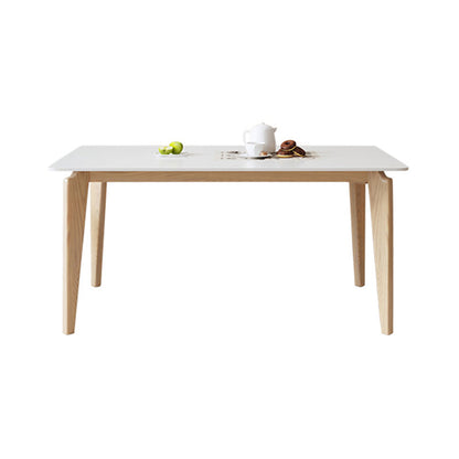 Modern Rectangular Dining Table White Stone Tabletop for Living Room