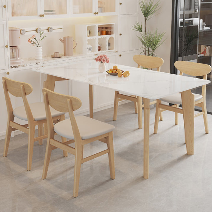 Modern Rectangular Dining Table White Stone Tabletop for Living Room