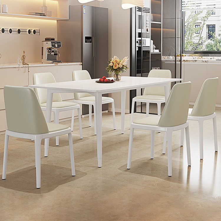 Modern Rectangular Dining Table White Stone Tabletop with Wood Legs Clearhalo 'Dining Tables & Seating' 'Dining Tables' 'dining_table' 'furn' 'furn_dining_table' 'Furniture' 'Kitchen & Dining Furniture' 7747079