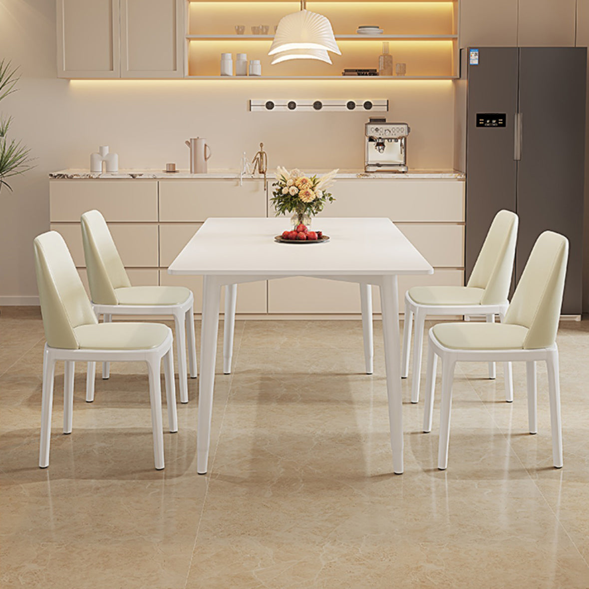 Modern Rectangular Dining Table White Stone Tabletop with Wood Legs Clearhalo 'Dining Tables & Seating' 'Dining Tables' 'dining_table' 'furn' 'furn_dining_table' 'Furniture' 'Kitchen & Dining Furniture' 7747081