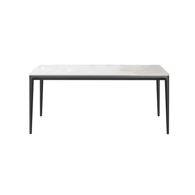 Modern Minimalist White Stone Top Black Base Dining Room Table with 4 Legs Base Without Chairs Clearhalo 'Dining Tables & Seating' 'Dining Tables' 'dining_table' 'furn' 'furn_dining_table' 'Furniture' 'Kitchen & Dining Furniture' 7747114