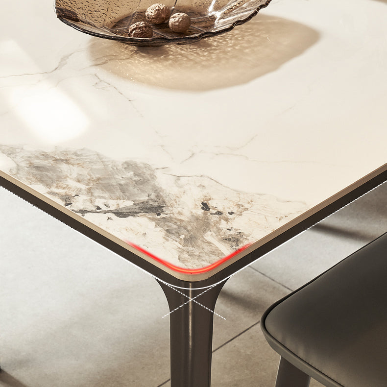 Modern Minimalist White Stone Top Black Base Dining Room Table with 4 Legs Base Clearhalo 'Dining Tables & Seating' 'Dining Tables' 'dining_table' 'furn' 'furn_dining_table' 'Furniture' 'Kitchen & Dining Furniture' 7747116