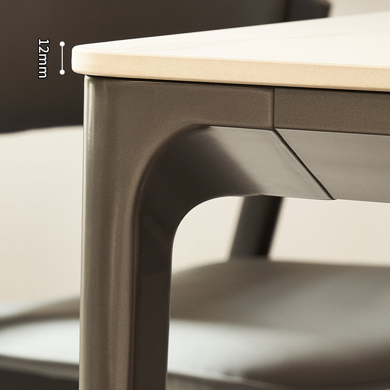 Modern Minimalist White Stone Top Black Base Dining Room Table with 4 Legs Base Clearhalo 'Dining Tables & Seating' 'Dining Tables' 'dining_table' 'furn' 'furn_dining_table' 'Furniture' 'Kitchen & Dining Furniture' 7747117
