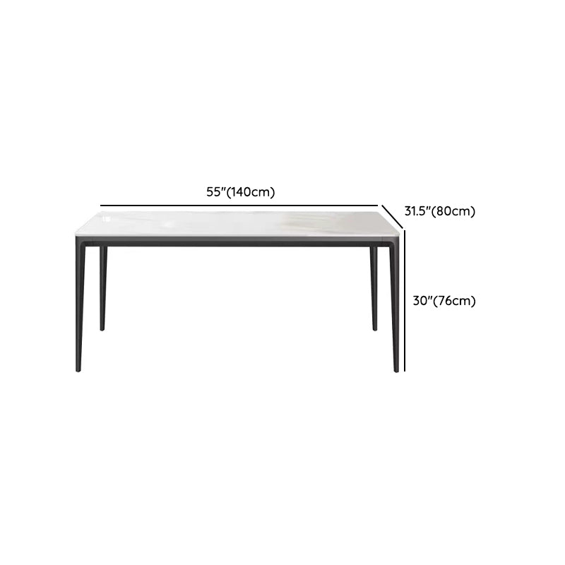 Modern Minimalist White Stone Top Black Base Dining Room Table with 4 Legs Base Clearhalo 'Dining Tables & Seating' 'Dining Tables' 'dining_table' 'furn' 'furn_dining_table' 'Furniture' 'Kitchen & Dining Furniture' 7747121