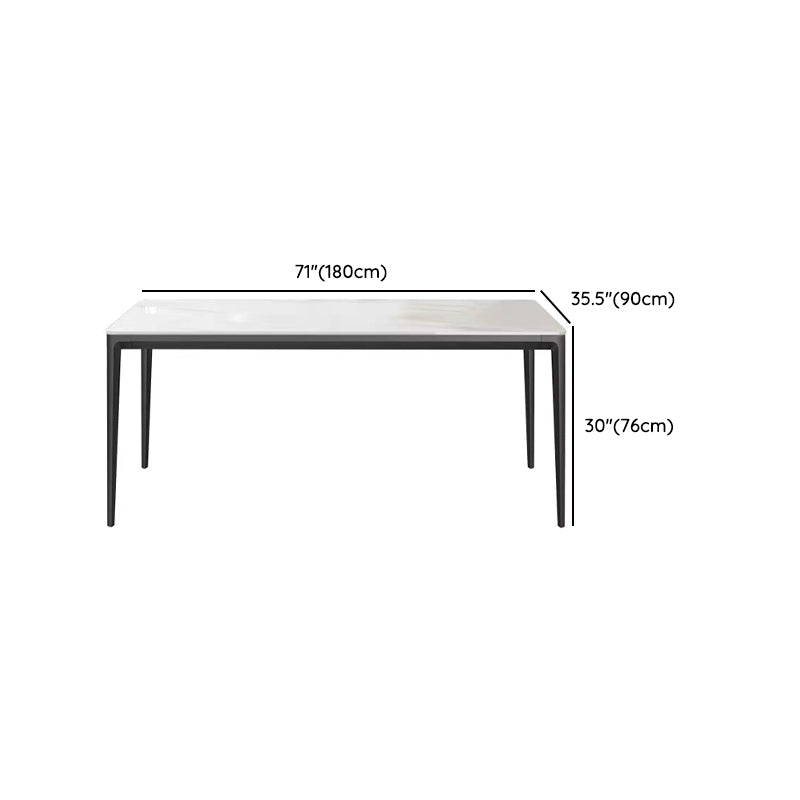 Modern Minimalist White Stone Top Black Base Dining Room Table with 4 Legs Base Clearhalo 'Dining Tables & Seating' 'Dining Tables' 'dining_table' 'furn' 'furn_dining_table' 'Furniture' 'Kitchen & Dining Furniture' 7747123