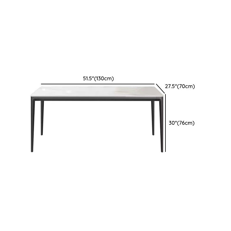Modern Minimalist White Stone Top Black Base Dining Room Table with 4 Legs Base Clearhalo 'Dining Tables & Seating' 'Dining Tables' 'dining_table' 'furn' 'furn_dining_table' 'Furniture' 'Kitchen & Dining Furniture' 7747124