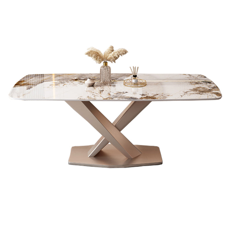 Rectangular Luxury White Stone Top Dining Table with Metal Pedestal Without Chairs Clearhalo 'Dining Tables & Seating' 'Dining Tables' 'dining_table' 'furn' 'furn_dining_table' 'Furniture' 'Kitchen & Dining Furniture' 7747129
