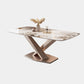Rectangular Luxury White Stone Top Dining Table with Metal Pedestal Clearhalo 'Dining Tables & Seating' 'Dining Tables' 'dining_table' 'furn' 'furn_dining_table' 'Furniture' 'Kitchen & Dining Furniture' 7747133
