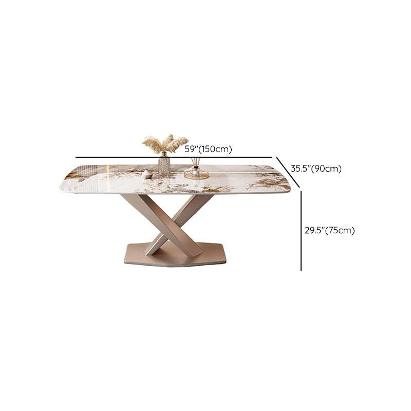 Rectangular Luxury White Stone Top Dining Table with Metal Pedestal Clearhalo 'Dining Tables & Seating' 'Dining Tables' 'dining_table' 'furn' 'furn_dining_table' 'Furniture' 'Kitchen & Dining Furniture' 7747138