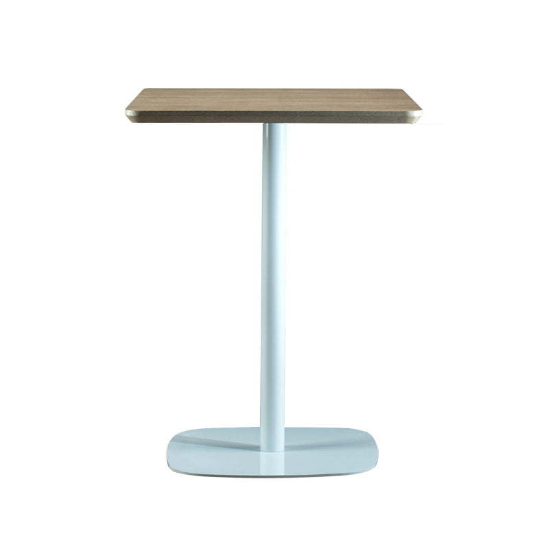 Modern Square Dining Table Wood Tabletop with Steel Pedestal Base Natural Wood White 19.7"L x 19.7"W x 29.5"H Without Chairs Clearhalo 'Dining Tables & Seating' 'Dining Tables' 'dining_table' 'furn' 'furn_dining_table' 'Furniture' 'Kitchen & Dining Furniture' 7747152