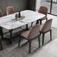 Table de dîner fixe en marbre rectangulaire de style simplicité avec base à tréteaux