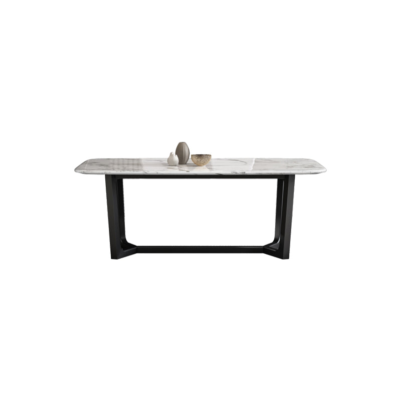 Table de dîner fixe en marbre rectangulaire de style simplicité avec base à tréteaux