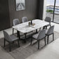 Table de dîner fixe en marbre rectangulaire de style simplicité avec base à tréteaux