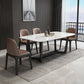 Table de dîner fixe en marbre rectangulaire de style simplicité avec base à tréteaux