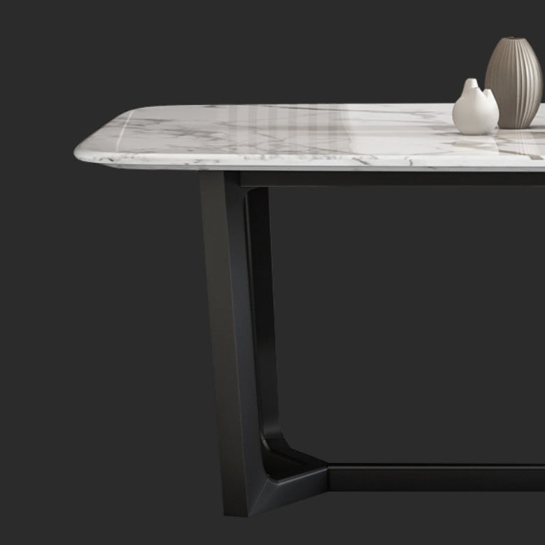 Table de dîner fixe en marbre rectangulaire de style simplicité avec base à tréteaux