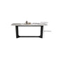 Table de dîner fixe en marbre rectangulaire de style simplicité avec base à tréteaux