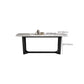 Table de dîner fixe en marbre rectangulaire de style simplicité avec base à tréteaux