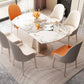 Table de salle à manger rectangulaire, plateau de table moderne en pierre avec pieds en métal doré