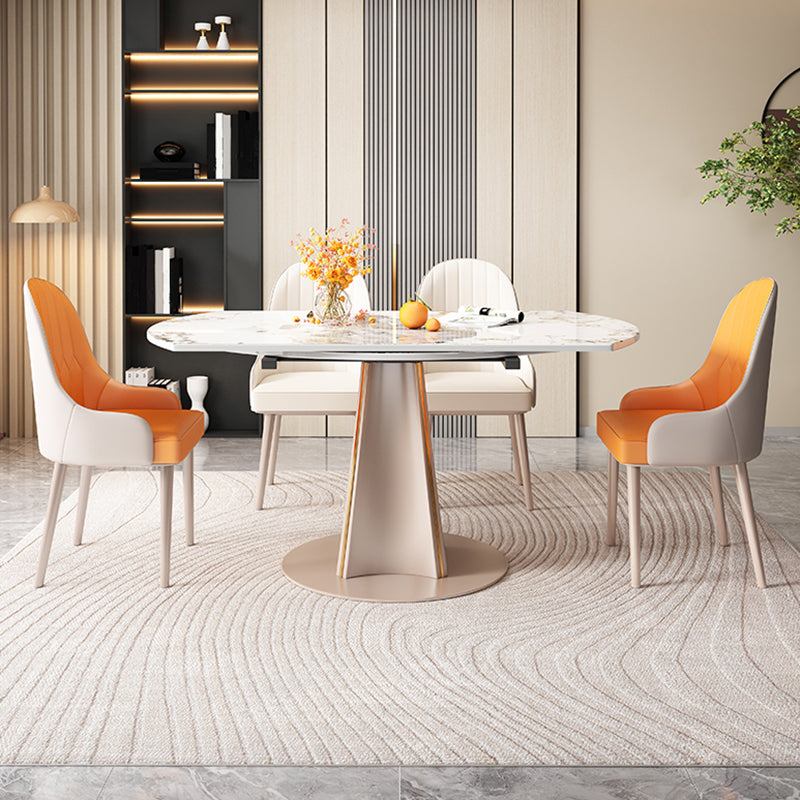 Table de salle à manger rectangulaire, plateau de table moderne en pierre avec pieds en métal doré