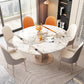 Table de salle à manger rectangulaire, plateau de table moderne en pierre avec pieds en métal doré