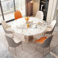 Table de salle à manger rectangulaire, plateau de table moderne en pierre avec pieds en métal doré