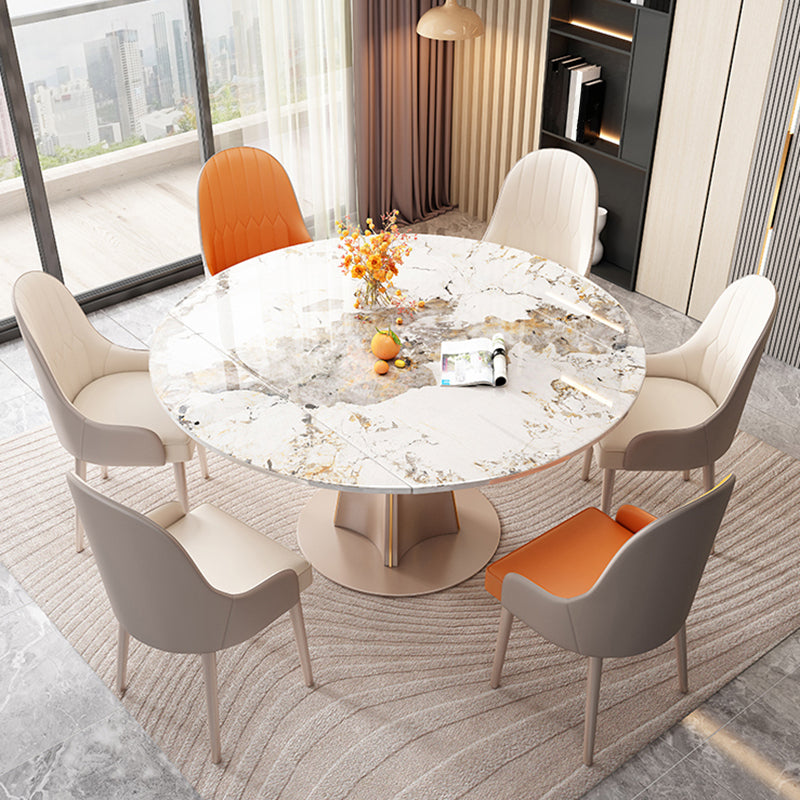 Table de salle à manger rectangulaire, plateau de table moderne en pierre avec pieds en métal doré