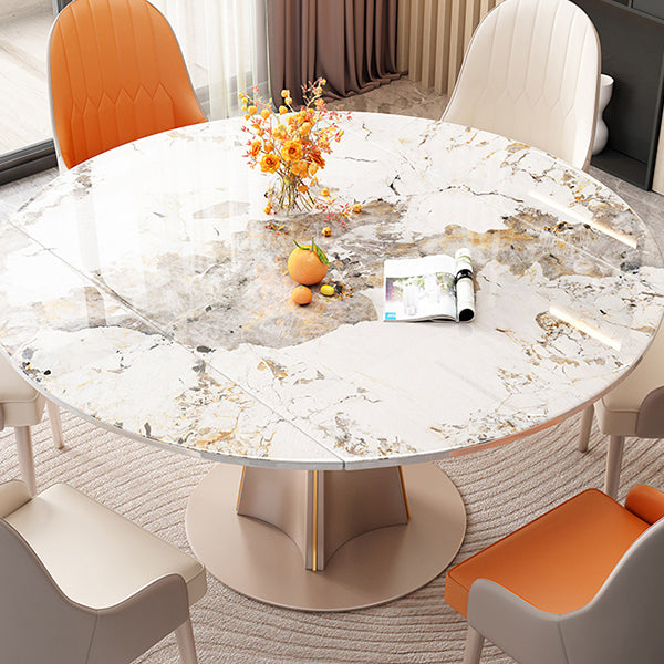Table de salle à manger rectangulaire, plateau de table moderne en pierre avec pieds en métal doré