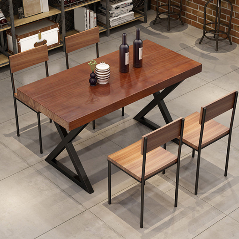 Retro Industrial Style Rectangular Solid Wood Dining Table for Coffee House and Milk Tea